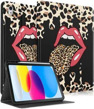 Uppuppy for iPad 10th Generation Case 10.9 Inch, for iPad 11th(A16) 2025 Girls Cute Women Folio Cover with Pencil Holder Leopard Print Cheetah Design Funny Teens Unique Tablet Cases for Apple 10/11