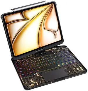 Uminy Keyboard Case for iPad Pro12.9-in (1-7 Gen) & iPad Air 13-in.(M3/M2), 360deg Rotating Stand with Backlight Keyboard, Transparent Protective Cover, Multi-Touch Trackpad & Pencil Holder (Black)