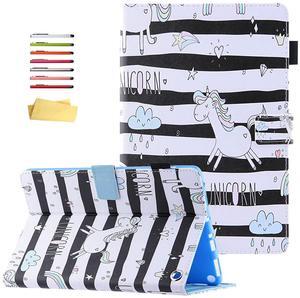 UUcovers for All-New  Kindle Fire HD 10 & Fire HD 10 Plus 10.1 inch Case (Only Fits 11th Generation 2021 Release) with Pencil Holder [Auto Sleep/Wake] Stand PU Leather Cover, White Unicorn Horse