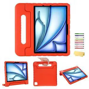 UUcovers Kids Case for iPad Air 11-inch M3/M2 (2025/2024) & iPad Pro 11 inch M4 (2024) with Pencil Holder/Kickstand, Lightweight Anti-Slip Handle Stand Soft EVA Foam Shockproof Rugged Cover, Red