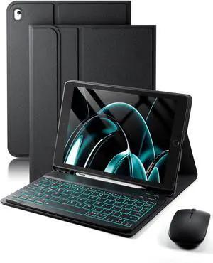 TUNKARMOR for iPad 9th / 8th / 7th Generation 10.2 inch & iPad Air 3rd Gen & iPad Pro 10.5 inch Case with Keyboard 7 Color Backlit - Built in Pencil Holder with Mouse (Black)