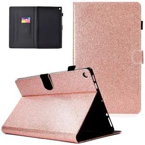 UUcovers Case for All-New  Fire HD 10 Tablet 10.1" (9th/7th/5th Generation, 2019/2017/2015), Stand Premium PU Leather Smart Flip Cover with Pencil Holder [Auto Wake/Sleep], Bling Rose Gold