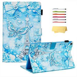 UUcovers for  Kindle Fire HD 10 Tablet 9th/7th/5th Generation 10.1" Case 2019/2017/2015,Smart Folio Stand with Card Pencil Holder [Auto Wake/Sleep] PU Leather Wallet Cover, Blue Tower Butterfly