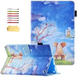 UUcovers Case for  Kindle Fire HD 10 & 10 Plus Tablet (only Fits 11th Generation, 2021 Release) 10.1" with Pencil Holder/Stand/Pockets Shockproof Cover [Auto Sleep/Wake], Blue Elephant Rabbit