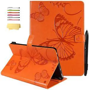 UUcovers Case for  Kindle Fire HD 10/HD 10 Plus (Only Fits 11th Generation, 2021) with Pencil Holder/Pockets [Auto Sleep/Wake] Stand Embossed PU Leather Magnetic Folio Cover, Orange Butterfly