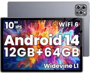 Android Tablet, 2025 Tablet 10.2 inch Android 14 Tablets, Octa-Core 12GB RAM 64GB ROM | 6000mAh Battery, 1024GB Expand |1080 * 800 HD IPS Touchscreen | 5G/2.4G WiFi 6 | Bluetooth 5.0(Gray)