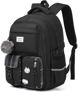VANKANY School Backpack for Teen Girls, Big Student Laptop Backpack Aesthetic Bookbags for College Women Elementary Middle High School Travel Mochilas Escolares, Black