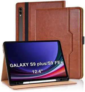 Varohix Case for Samsung Galaxy Tab S10+ Plus 2024 / S9 FE+ / S9+ 12.4 Inch 2023 Magnetic Multi-Angle Leather Folio Stand Shell With Card Holder, Brown
