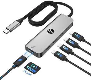 VCOM 10Gbps USB C Hub,5 Ports USB 3.2 Gen 2 Splitter with 100W Power Delivery,Aluminum USB Type C to USB Hub Multiport Adapter for MacBook Pro/Air and More Thunderbolt/USB C Laptop (Gray)