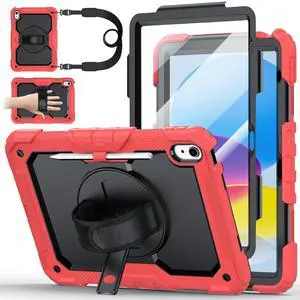 Ubearkk Case for iPad (A16) 11th Generation 11 Inch (2025), for iPad 10th Generation 10.9 inch 2022 case with Screen Protector, 360 Degree Rotating Stand/Adjustable Shoulder Strap/Pencil Holder, Red