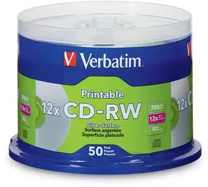 Verbatim CD-RW 700MB 2X-4X DataLifePlus Silver Inkjet Printable with Branded Hub - 50pk Spindle - 95159