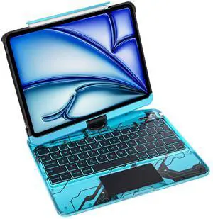Uminy iPad Keyboard Case for 10th Gen 10.9 inch (2022) & iPad 11th (A16, 2025) - 360deg Rotating Stand w/7-Color Backlight, Transparent Cover, Touchpad & Pencil Holder (Cyan)