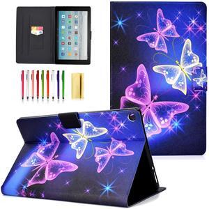 UUcovers Kindle Fire HD 10 Tablet 10.1 Inch Case 9th/7th/5th Generation (2019/2017/2015), Folio Stand Smart PU Leather TPU Cover Magnetic Wallet with Cards Holder [Auto Wake/Sleep], Purple Buttefly