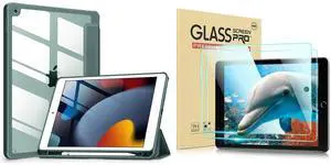 iPad 10.2 Inch Clear Teal Case and 2 PC Tempered Glass