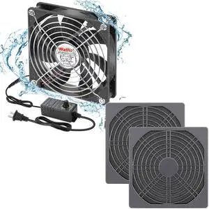 Wathai 120mm x 25mm Waterproof Small Box Fan IP67 12V Computer Fan with AC Plug Speed Controller and Fan Cover Filter 120mm