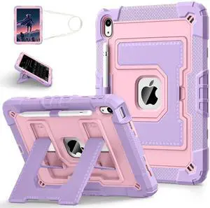 WESOROL CASE for iPad (A16) 11th/10th Generation 2025/2022 Kids Friendly iPad Case 10th Generation with Shoulder Strap/Pencil Holder,Heavy Duty Shockproof Cover for i Pad 11th/10th Gen,Purple Rosegold