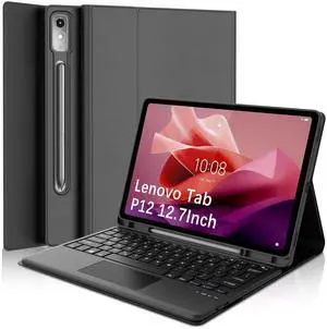 WINCHKING Touchpad Keyboard Case for Lenovo Tab P12 12.7Inch 2023,Detachable Wireless Keyboard Folio Case with Pen Holder for Lenovo TB-370FU Tablet,Black