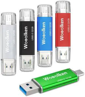 USB C Flash Drive 32GB 5 Pack, Wooolken USB 3.0 Dual Drive Type-C Thumb Drive OTG Memory Stick Compatible with iPhone 16/15, Android Smartphone/Tablets/Computers