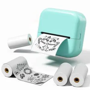 WCZ Mini Printer M02X Sticker Printer Print Pod Thermal Sticker Maker Bluetooth with 1 Roll White and 3 Rolls Transparent Thermal Paper-50mmx3.5m,Compatible with iOS & Android