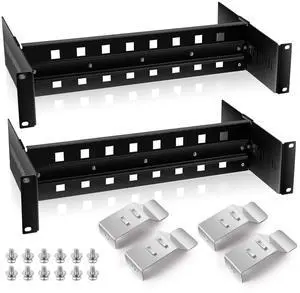 Yaocom 2 Pcs 19 Inch Rack Mount DIN Rail Kit Aluminum Alloy Adjustable Rack Mount Rails Rack Mount Bracket for Industrial Media Converters Ethernet Switches Supplies DIN Rail Products (Black)