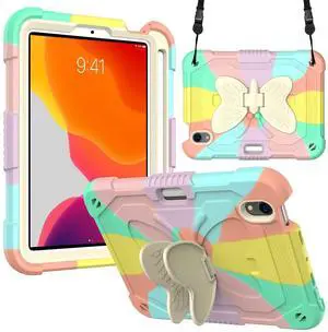 Compatible with iPad Mini 6 Case 8.3 inch 2021,iPad Mini 6th Generation Case for Kids Boy Girl Gift, Cute Butterfly Wings Kickstand Shockproof Silicone Cover for iPad Mini 6 8.3"-Colourful Rosegold