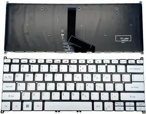 YIJIATech Laptop Keyboard Compatible for Swift 5 SF514-52 SF514-52T SF514-54G SF514-54T SF515-51T with Backlit US Layout Power Button (Silvery)