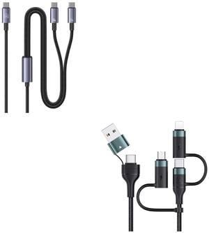 USAMS 2-in-1 USB C 72W Fast Charging Cable+4FT PD 60W USB C Multi Fast Charging Cable Compatible with Laptop/Tablet/Phone