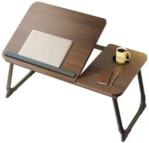 YPRNM Bed Desk for Laptop, Foldable Laptop Table for Bed and Sofa, Bed Trays for Eating and Laptops with Cup Holder, 5 Levels of Adjustable Height(Black Walnut)