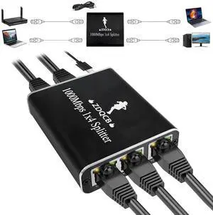 ZDQCB Ethernet Splitter 1 to 4, RJ45 Splitter Adapter, High Speed Internet & Ethernet Switch for Cat5, Cat5e, Cat6, Cat7 Cable (1 to 4, 1000Mbps)