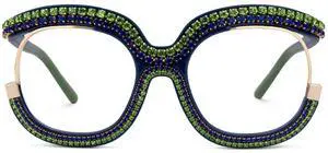 Zeelool Stylish Square Glasses Diamond-Encrusted Glasses Blue Light Blocking Glasses Anti Eyestrain Glasses Oversized ZJGX095217 Black-Green