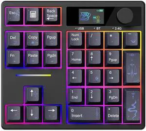 ZMX X BOYI TD31Pro Mechanical Numpad,Hot Swap Wireless BT5.0/2.4GHz/Type-C Wired Numeric Keypad with Screen&Knob,30Keys PBT Keycaps RGB Gaming Macro Number Pad for PC Laptop (Moon-Star)