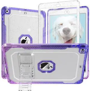 ZoneFoker Case for iPad Air 2 Case, for iPad 6th/5th Generation 2018/2017, for Apple iPad 9.7 inch with Screen Protector/Stand,Clear Glitter Full-Body Coverage Slim Cover for Girls Women (Blue+Purple)