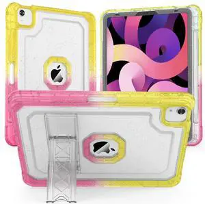 ZoneFoker Case for iPad Air 5th/4th Generation Case (2022/2020) 10.9'', for iPad Pro 11 Inch (4th/3rd/2nd/1st Gen), Hard Slim Cover for iPad Air 5 4 th with Pencil Holder/Stand, Glitter Yellow to Pink