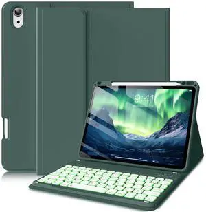 ZKTUYU for iPad Air 11 inch (M3 2025 / M2 2024) & iPad Air 10.9-inch (Air 5th/4th Generation) Case with Keyboard - Backlit Wireless Detachable Folio Keyboard Cover with Pencil Holder (Dark Green)