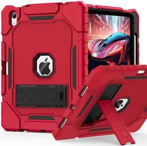 ZoneFoker Case for iPad (A16) 11th/10th Generation 11/10.9 inch 2025/2022, Heavy Duty Military Grade Shockproof Rugged Cover with Pencil Holder/Stand for i Pad 11th / 10 th Gen (Red+Black)