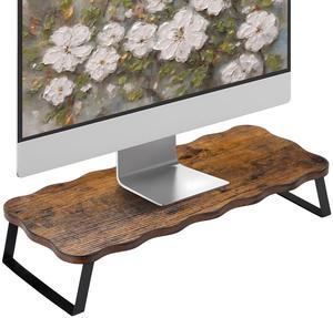 Monitor Stand Riser, Wooden Computer Stand for Desk, Wood and Steel Multi-Purpose Desktop Storage Laptop Riser Desk Shelf for Computer, Laptop, PC, Printer, 21.65 x 9.45 x 3.94 Inch Length (Brown/1 Pc