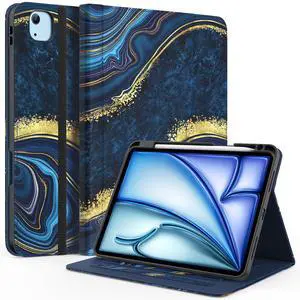 ZoneFoker Case for iPad Air 11-inch M3/M2 (2025/2024), iPad Air 5th/4th Generation 10.9'' (2022/2020), iPad Pro 11 (4th/3rd/2nd/1st Gen), Multi-Angle Stand Cover with Pencil Holder, Marble Ocean Blue