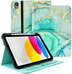 Zonefoker Case for iPad 11 inch (A16) 2025, for 10th Generation 10.9'' 2022, Leather iPad 11th/10th Gen Protective Cover with Auto Sleep/Wake, Pencil Holder, Pocket Design for Women Men, Marble Green