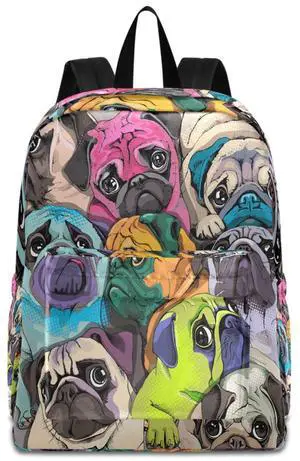 ZzWwR Trendy Pop Art Pug Dogs Large Laptop Backpack,Durable Portable Travel Bag for Boys Girls School Bookbag Work Fit 16.5 Inch Notebook