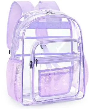 ZORFIN Clear Backpack Heavy Duty for School & Work - 17in Transparent PVC Bag with Large Capacity & Reinforced Straps - See Through Bookbag for Men, Women, Boys & Girls, Workplace Security - Purple