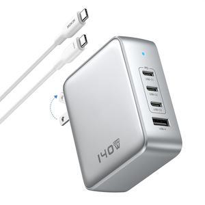 140W USB C Charger, 4 Ports GaN Charger Block Charging Station, Foldable and Compact Fast Wall Charging Power Adapter for MacBook Pro/Air, Dell XPS, iPad Pro, iPhone Series, Galaxy S24, and More