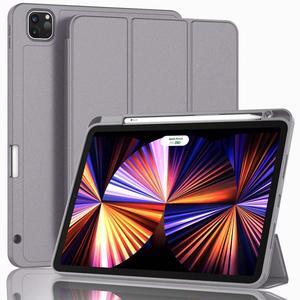 ZryXal New iPad Pro 11 Inch Case 2022(4th Gen)/2021(3rd Gen)/2020(2nd Gen) with Pencil Holder,Smart iPad Case [Support Touch ID and Auto Wake/Sleep] with Auto 2nd Gen Pencil Charging (Sliver Gray)