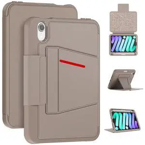 ZSLVPN Case for iPad mini 7 (A17 Pro) 2024/ Mini 6 2021 8.3 Inch: Shockproof Rugged Protective Cover with Pencil Holder, Auto Wake/Sleep, Magnetic Multi-Angles Stand, Card Slot, Rose Gold
