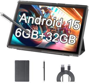 Tablet 10 Inch Android 14 Tablets With Case 6GB RAM+32GB ROM+1024GB Expand, 6000mah Battery Tableta, 2MP+8MP Dual Camera WiFi-6 10.1'' IPS HD Touch Screen, Android Tablet Incloud Case Stylus (Black)