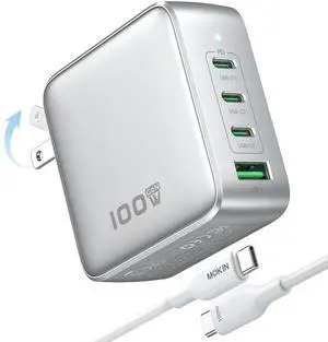 100W USB C Charger, 4-Port GaN Charger Block Charging Station, Foldable and Compact Fast Wall Charging Power Adapter for MacBook, iPad, iPhone Series, Galaxy S24/S23, Steam Deck, Google Pixelbook