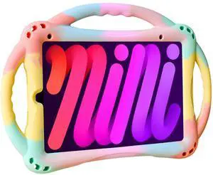 TopEsct Kids Case for iPad Mini 7 (A17 Pro) 2024 /iPad Mini6 2021, Shockproof Silicone Cover with Handle Stand for 8.3" iPad Mini 6th/7th Gen,Rainbow