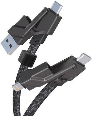 4-in-1 USB C Cable Lightning Cable 10Ft [60W Fast Charging & Data Sync & MFi Certified] Flat Braided Apple Car Play Cord & Android Auto USB-C Cable Fast Charging for MacBook, iPad, iPhone, Samsung