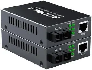 SODOLA Gigabit MultiMode Fiber to Ethernet Media Converter, MMF Dual SC Fiber to Ethernet Copper RJ45 Converter for 10/100/1000Base-Tx to 1000Base-SX, up to 550-m, Pack of 2