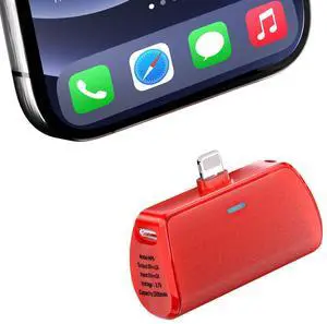 Quzmo Keychain Portable Charger for iPhone, 2500mAh Mini Power Emergency Pod Ultra-Compact External Power Bank Battery Pack Keyring Charger for iPhone 14/13/12/11/X/8/7/6S/SE (Red)