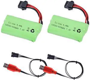 VICMILE 7.4V Li-ion Battery 600mAh 2S Rechargeable Lithium Battery with SM-4P Plug and USB Battery Charger Cable 2Pack